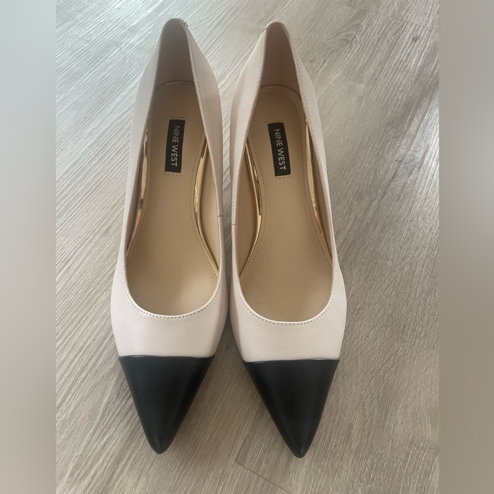 Nine West Two-Tone Pointed Toe Pumps in Cream and Black